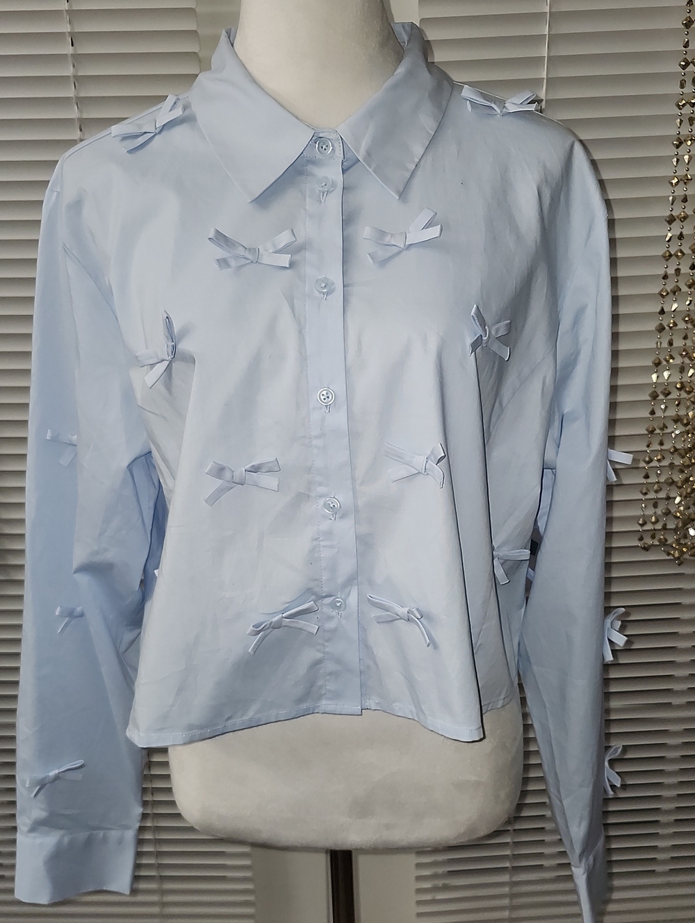 wild fable Light Blue Button-Down Shirt with Decorative Bows